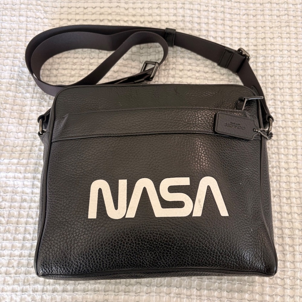 COACH x NASA Space Collection Charles Camera Bag Crossbody Black Leather F28319